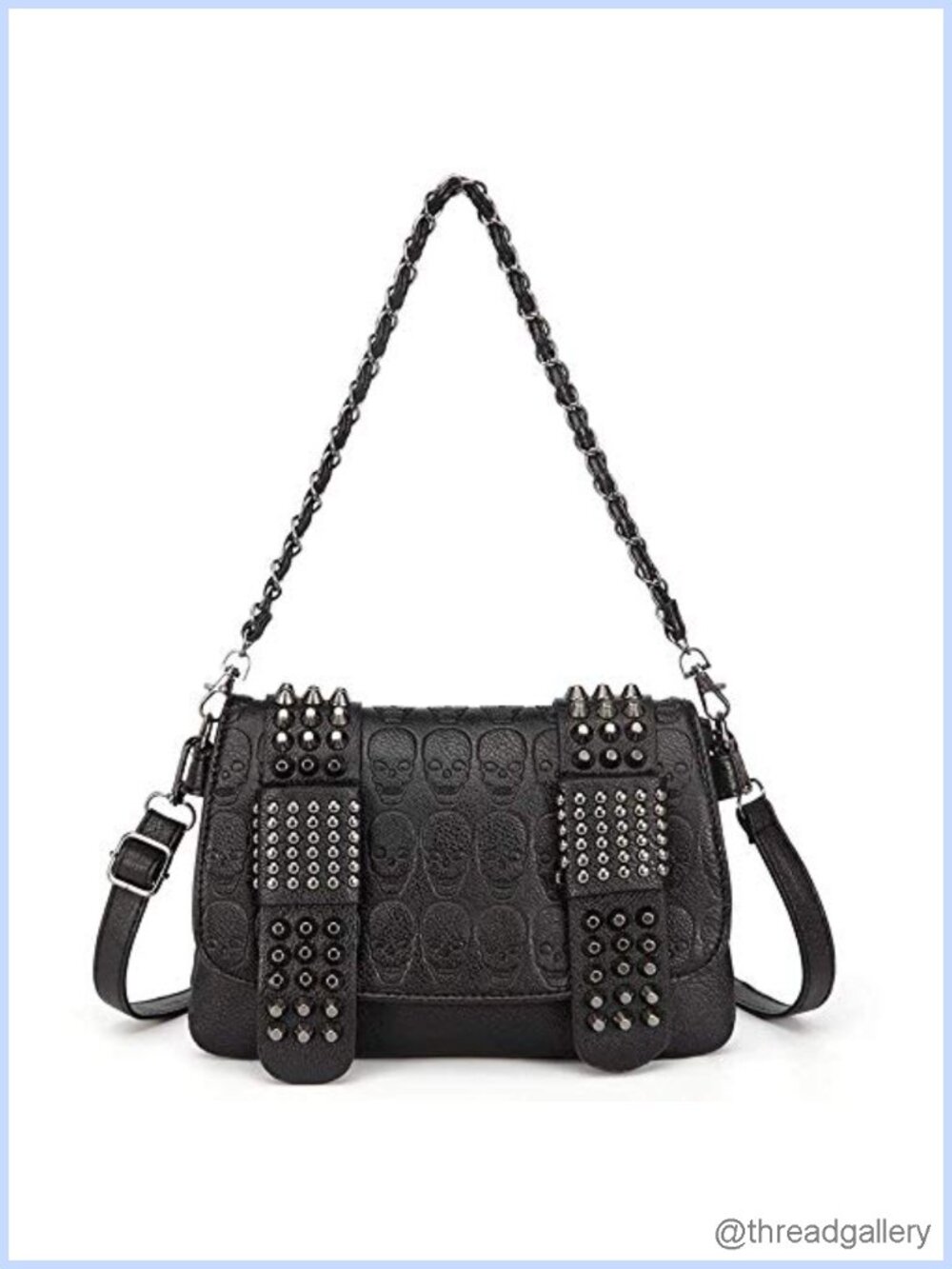 Punk Skull Satchel Handbag PU Leather Chain Shoulder Bag Goth Purse